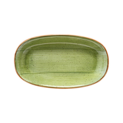 Bonna China Natura 7.5" x 4.25" x h:1" Oval Green Porcelain Platter (Set of 2)