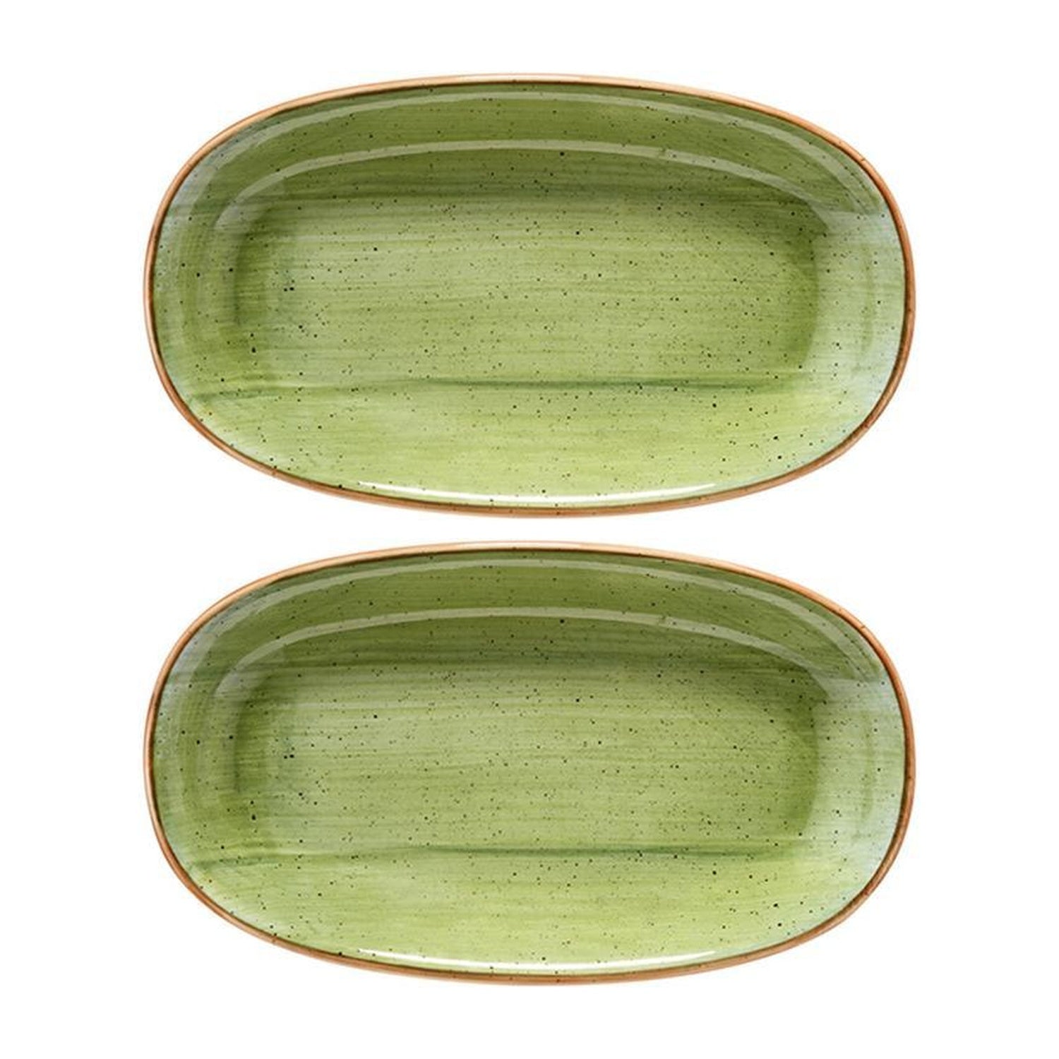 Bonna China Natura 7.5" x 4.25" x h:1" Oval Green Porcelain Platter (Set of 2)