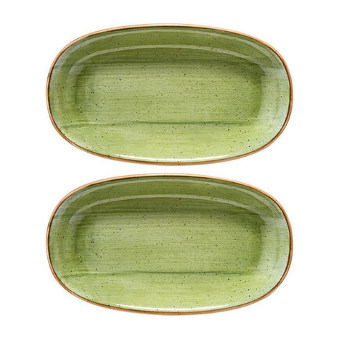 Bonna China Natura 9.5" x 5.5" x h:1.25" Oval Green Porcelain Platter (Set of 2)