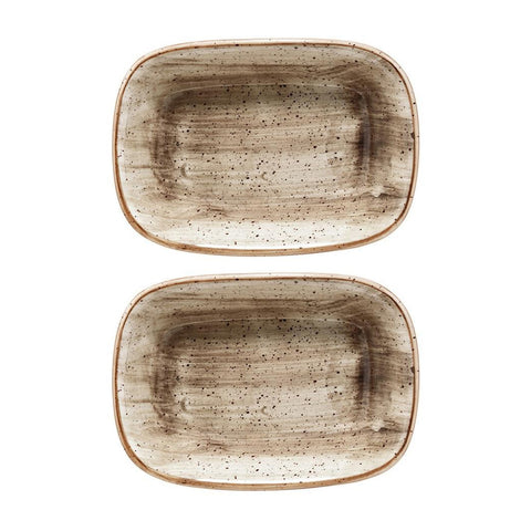 Bonna China Earth 5.5" x 4" x h:1.25" 7 oz. Rectangular Brown Porcelain Deep Plate (Set of 2)