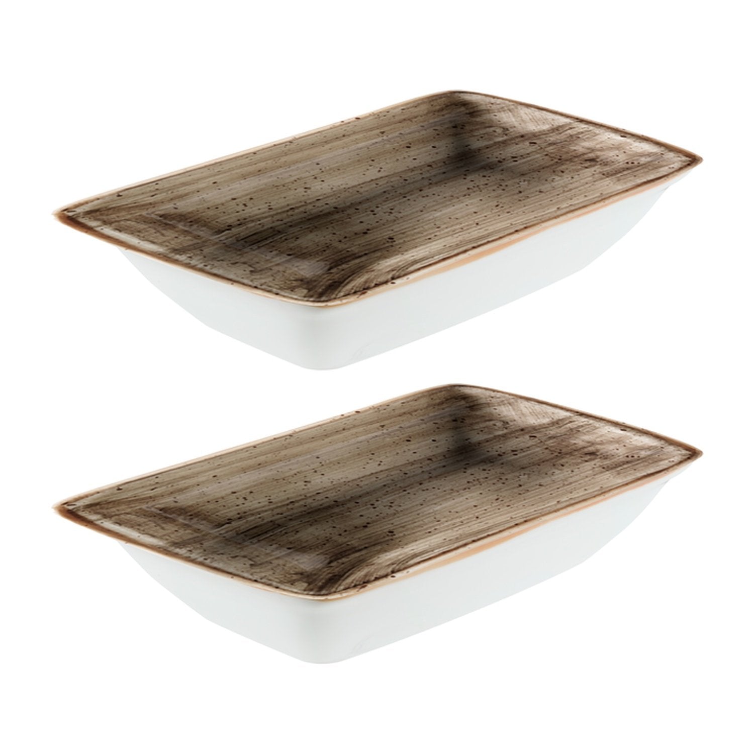 Bonna China Earth 6" x 3.75" x h:1.25" 6 oz. Rectangular Brown Porcelain Deep Plate (Set of 2)