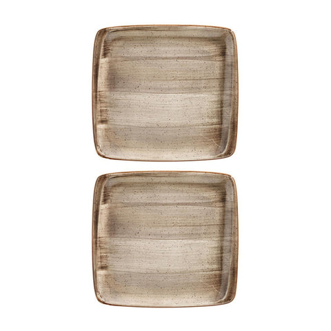 Bonna China Earth 8.5" x 8"  Square Brown Porcelain Plate (Set of 2)