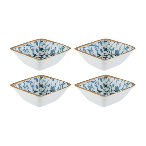 Bonna China Calif 3.5" x 3.5" x h:1.25" 1 oz. Square Decorated Porcelain Ramekin (Set of 4)