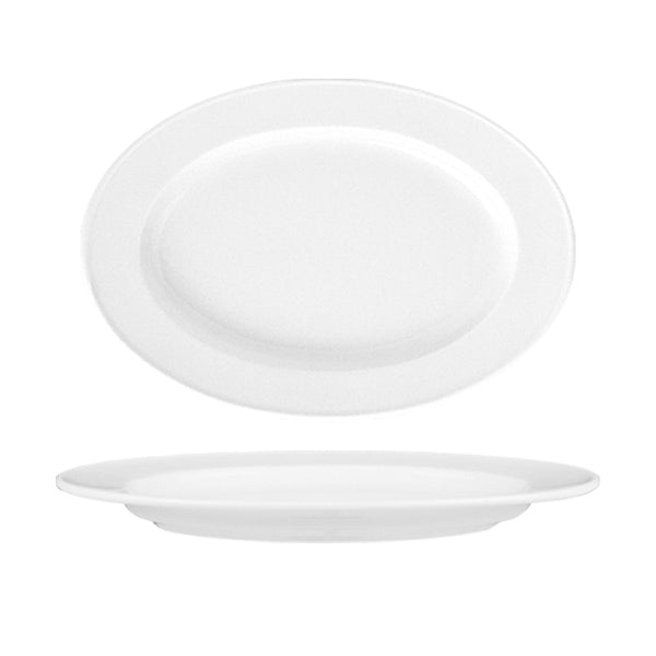 Porcelain Delta 11" x 7" x h:1" Oval White Porcelain Platter (Set of 2)