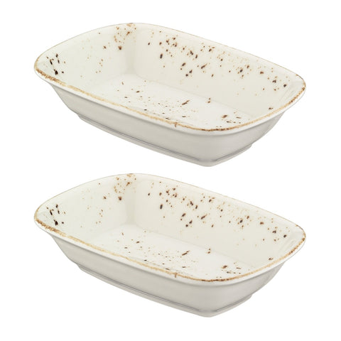 Bonna China Grano 5.5" x 4" x h:1.25" 7 oz. Rectangular Decorated Porcelain Deep Plate (Set of 2)