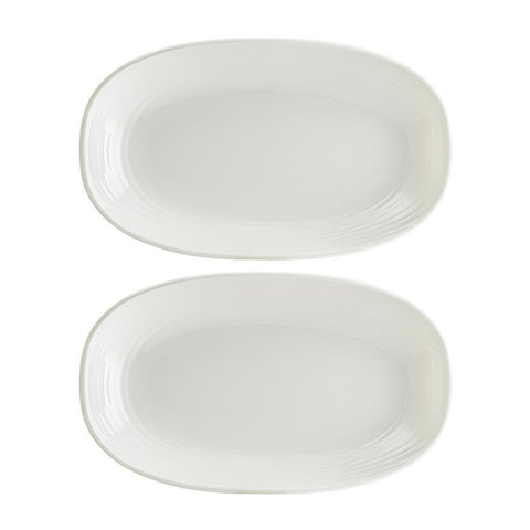 Bonna China Loop 9.5" x 5.5" x h:1.25" Oval Warm White Porcelain Platter (Set of 2)