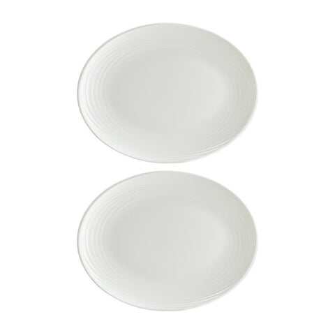 Bonna China Loop 9.75" x 7.5" x h:1" Oval Warm White Porcelain Platter (Set of 2)