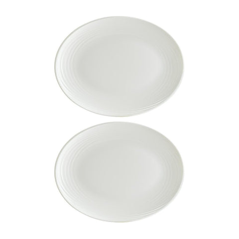 Bonna China Loop 12.25" x 9.5" x h:1" Oval Warm White Porcelain Platter (Set of 2)