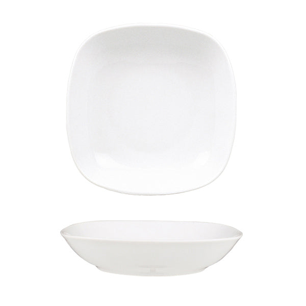 Mimoza Square White Porcelain Deep Plate 8.5" x 8.5" x h:1.25" 21 oz. (Set of 4)