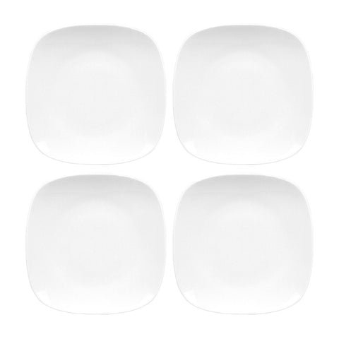 Porcelain Mimoza 9.25" x 9.25" Square White Porcelain Plate (Set of 4)