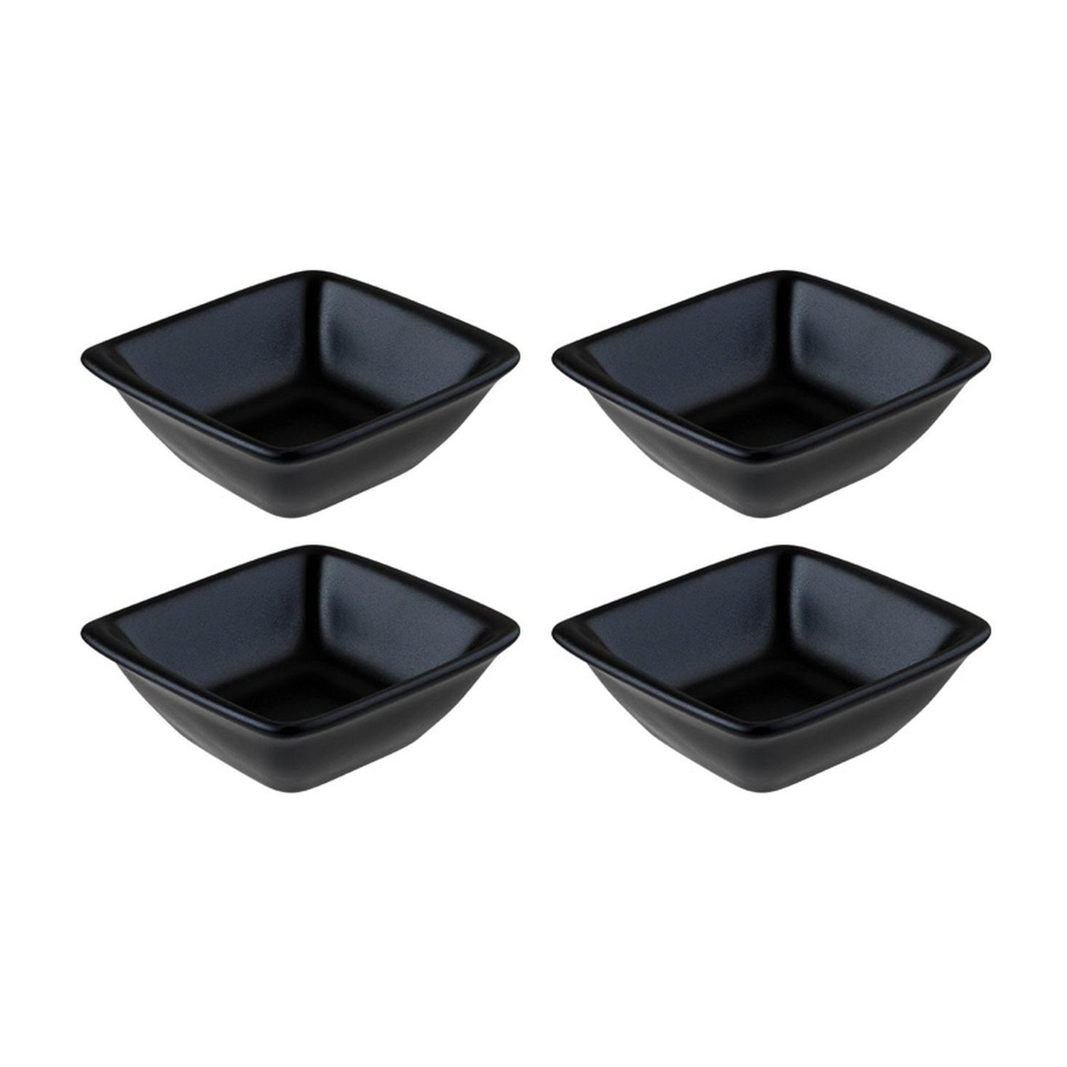 Bonna China Notte 3.5" x 3.5" x h:1.25" 1 oz. Square Black Porcelain Ramekin (Set of 4)