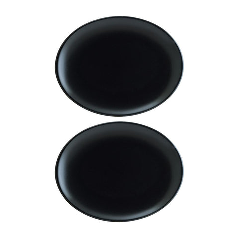 Bonna China Notte 9.75" x 7.5" x h:1" Oval Black Porcelain Platter (Set of 2)