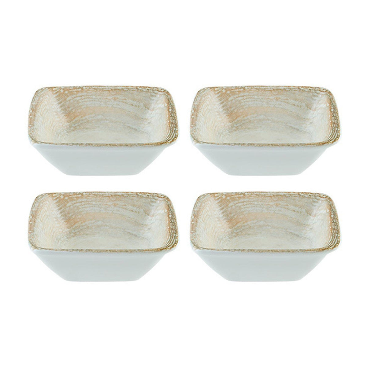 Bonna China Sands 3.5" x 3.5" x h:1.25" 1 oz. Square Decorated Porcelain Ramekin (Set of 4)