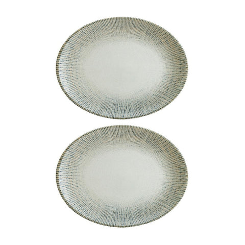 Bonna China Sway 9.75" x 7.5" x h:1" Oval Decorated Porcelain Platter (Set of 2)