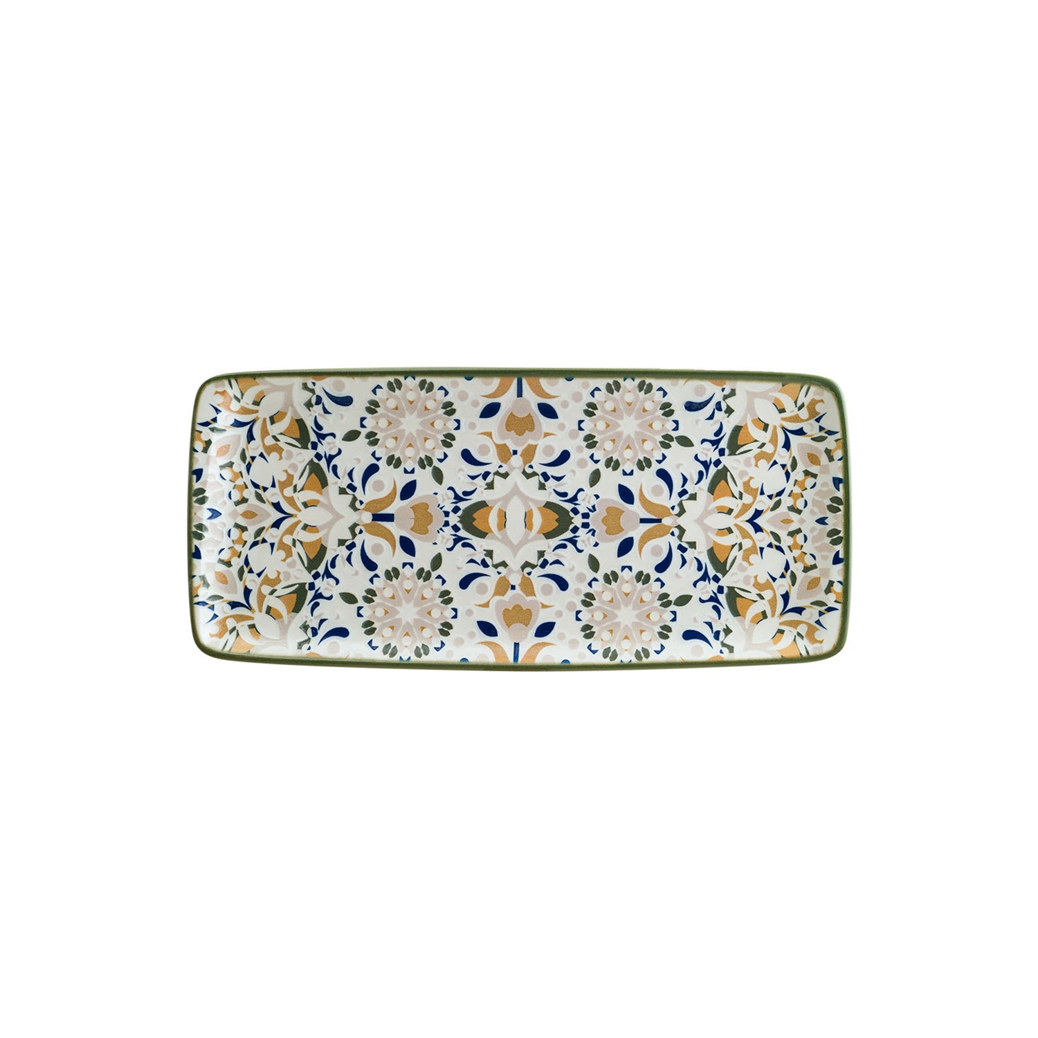 Tenango 13.5" x 6" x h:0.75" Rectangular Decorated Porcelain Platter (Set of 2)