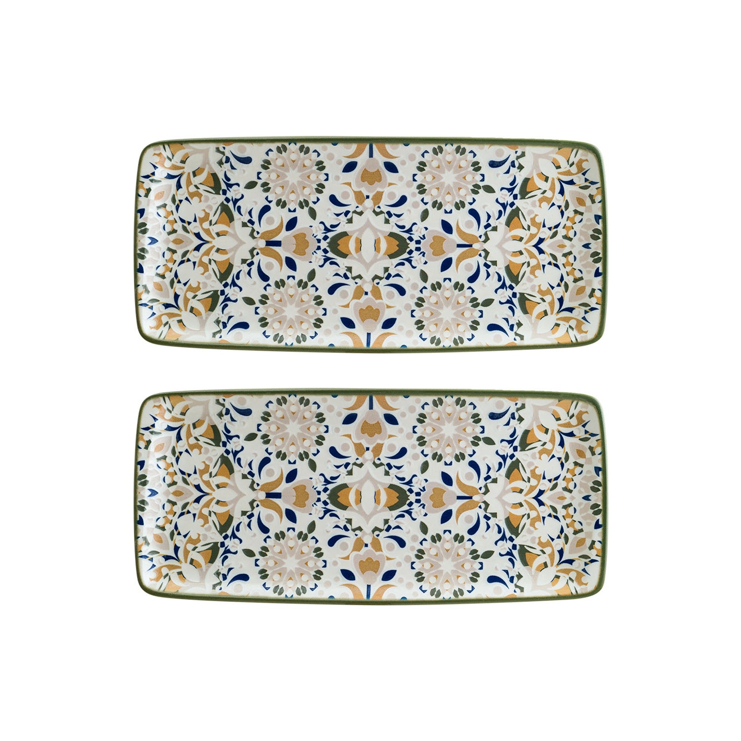 Tenango 13.5" x 6" x h:0.75" Rectangular Decorated Porcelain Platter (Set of 2)