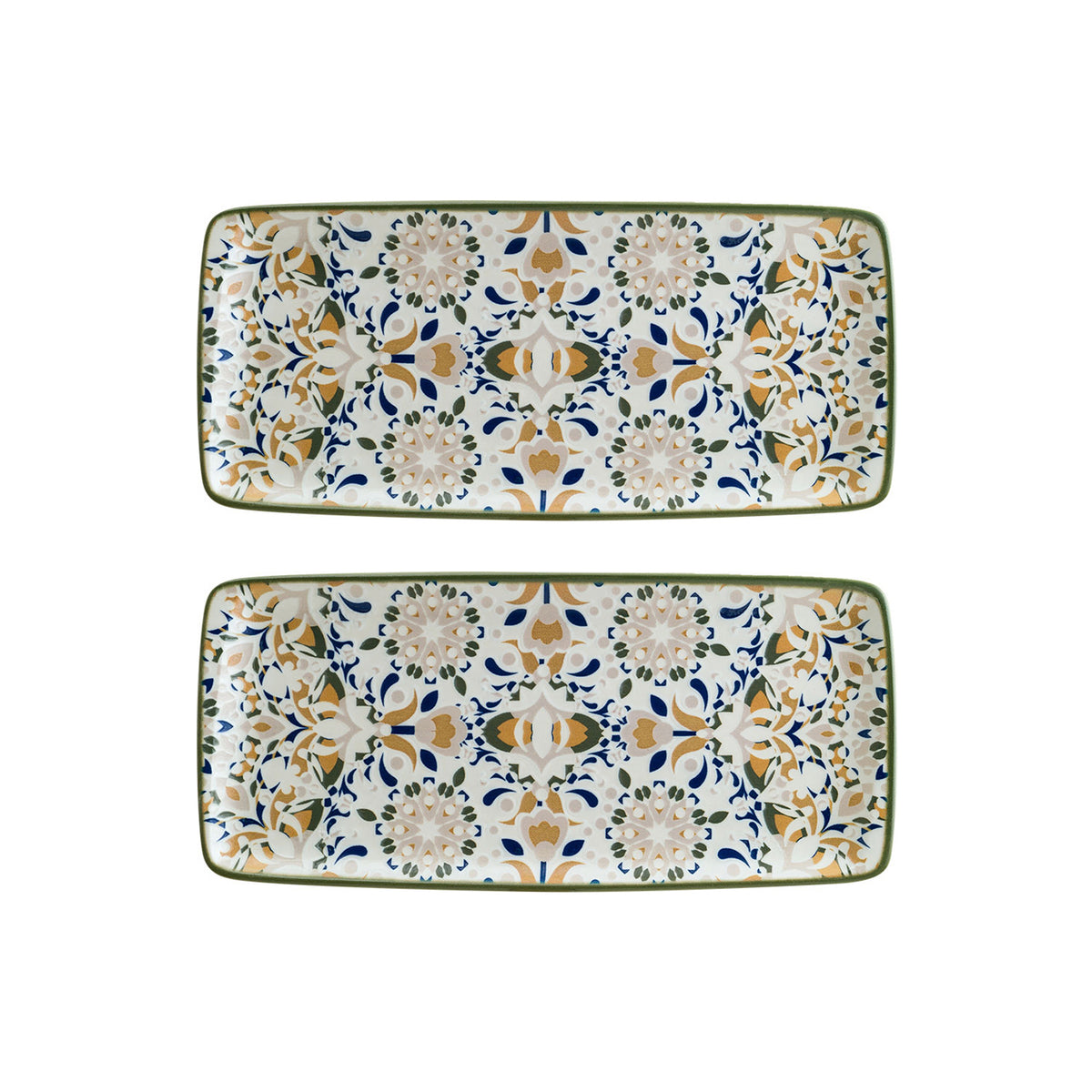 Tenango 13.5" x 6" x h:0.75" Rectangular Decorated Porcelain Platter (Set of 2)