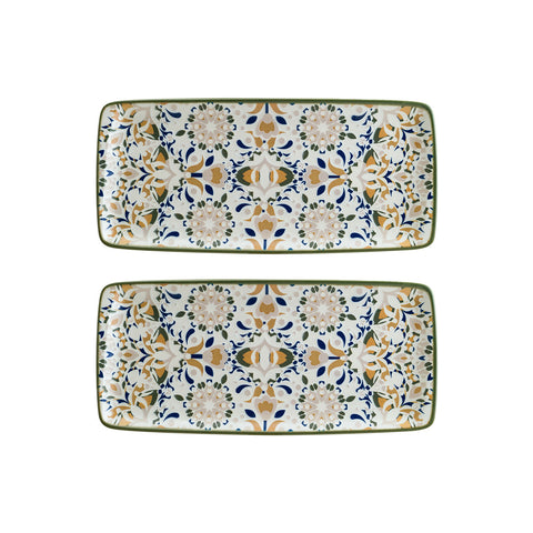 Tenango 13.5" x 6" x h:0.75" Rectangular Decorated Porcelain Platter (Set of 2)