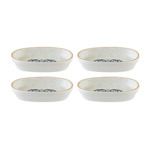 Bonna China Viento 4" x 2.5" x h:0.75" Oval Decorated Porcelain Platter (Set of 4)