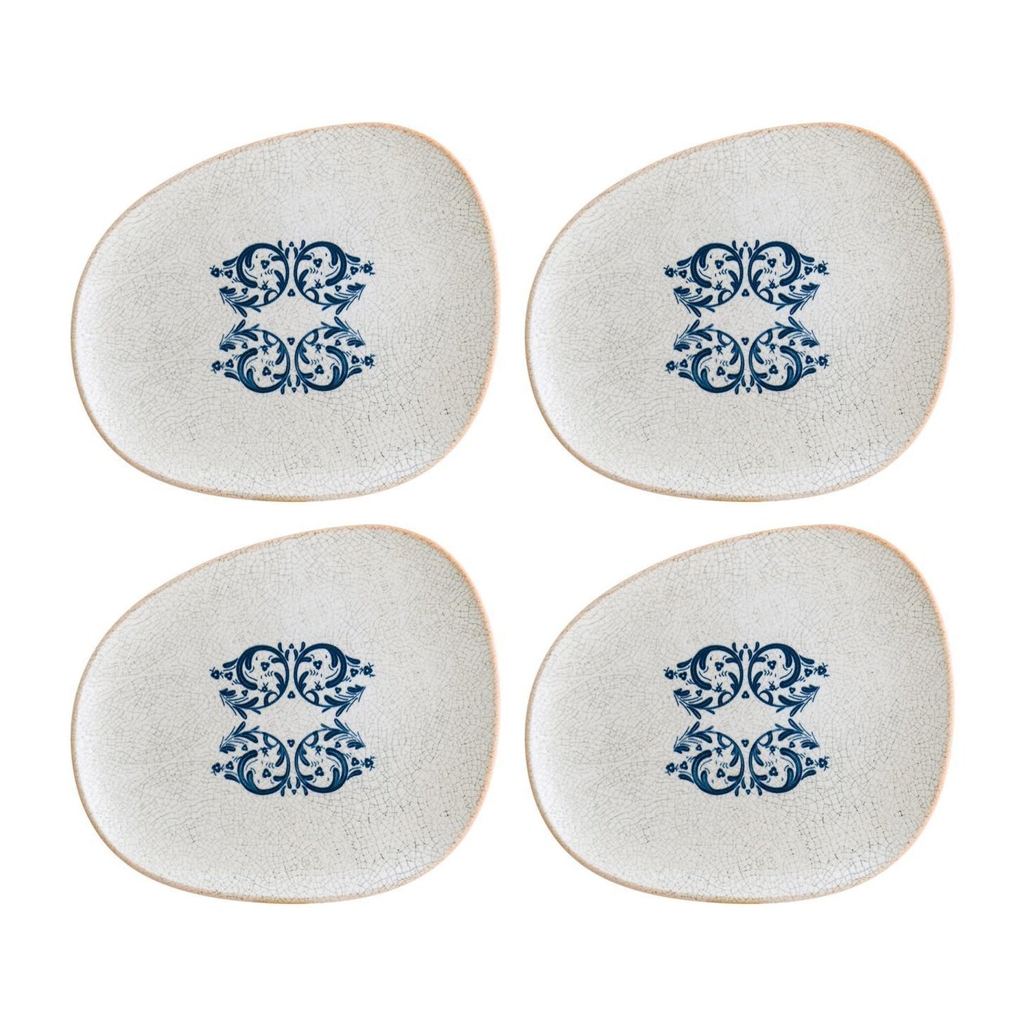 Bonna China Viento 9.5" x 7.5"  Organic Decorated Porcelain Plate (Set of 4)