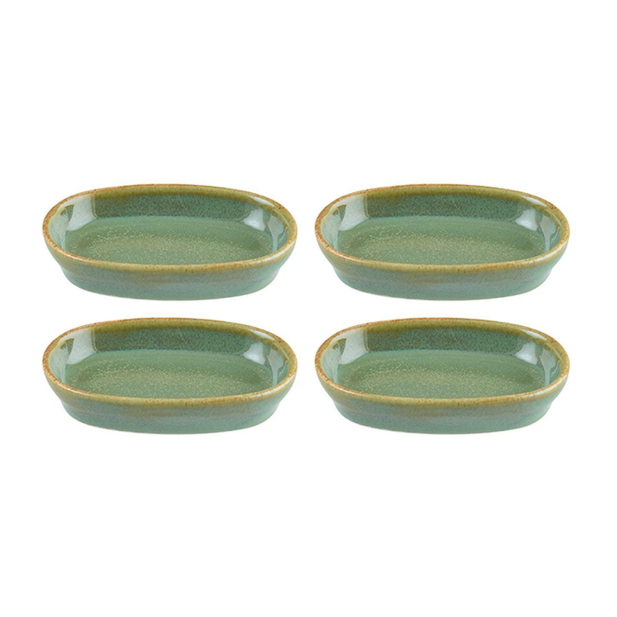 Bonna China Sage 4" x 2.5" x h:0.75" Oval Green Porcelain Platter (Set of 4)