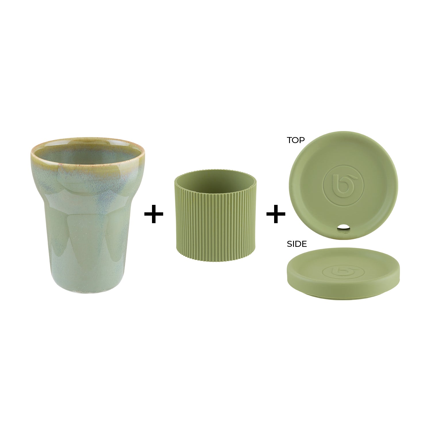 Sage dia.3.75" h:4.75" 12 oz. Round Green Porcelain Mug (Set of 2)