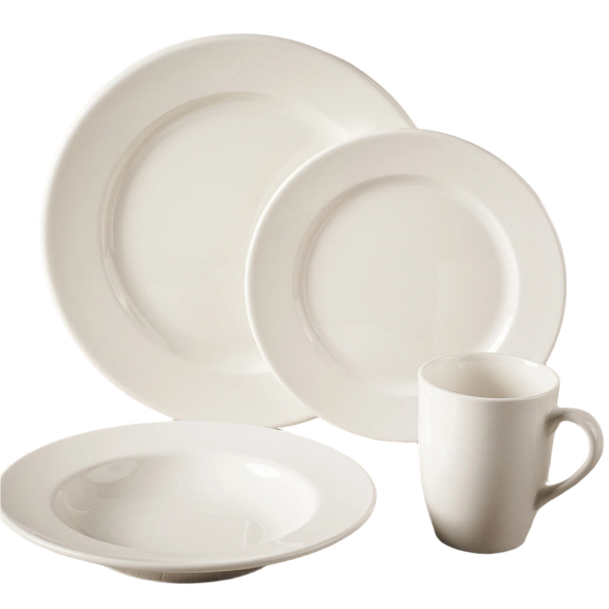 Warm White Rim Dinnerware 4-Piece Set For 1