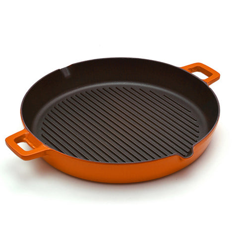 Orange 11.75 inch Cast Iron Grill Pan