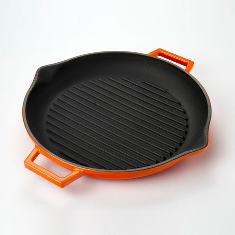 Cast Iron dia.11.75" h:2" 3 qt. Round Orange Cast Iron Pan