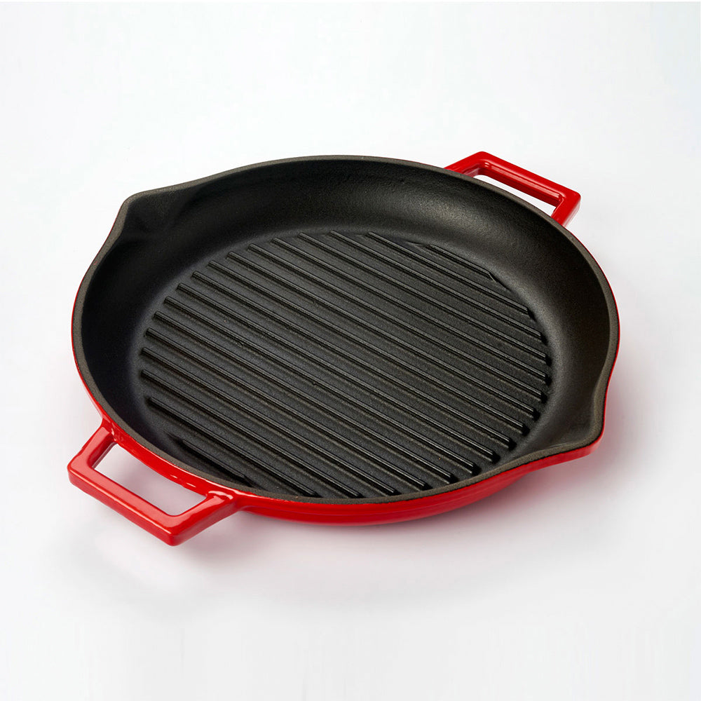 Cast Iron dia.11.75" h:2" 3 qt. Round Red Cast Iron Pan